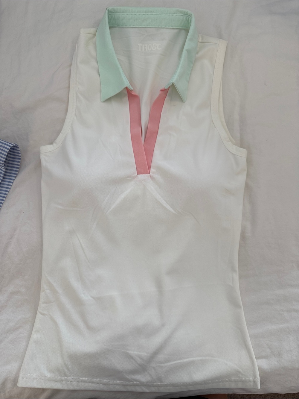 Women’s Sleeveless Polo Tank with Mint Collar and Pink Placket